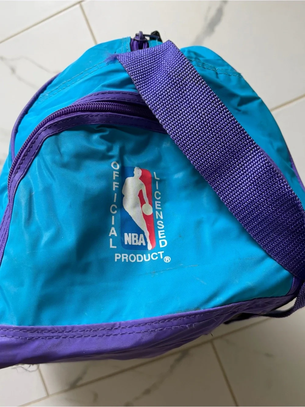 Vintage 1990s 90s Charlotte Hornets Duffle Bag Teal Purple Colorful Logo NBA